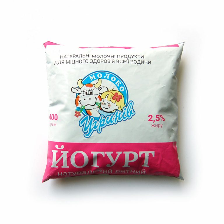 Йогурт УГРИНІВМОЛОКО 2,5 % жиру, 400 г, плівка поліетиленова